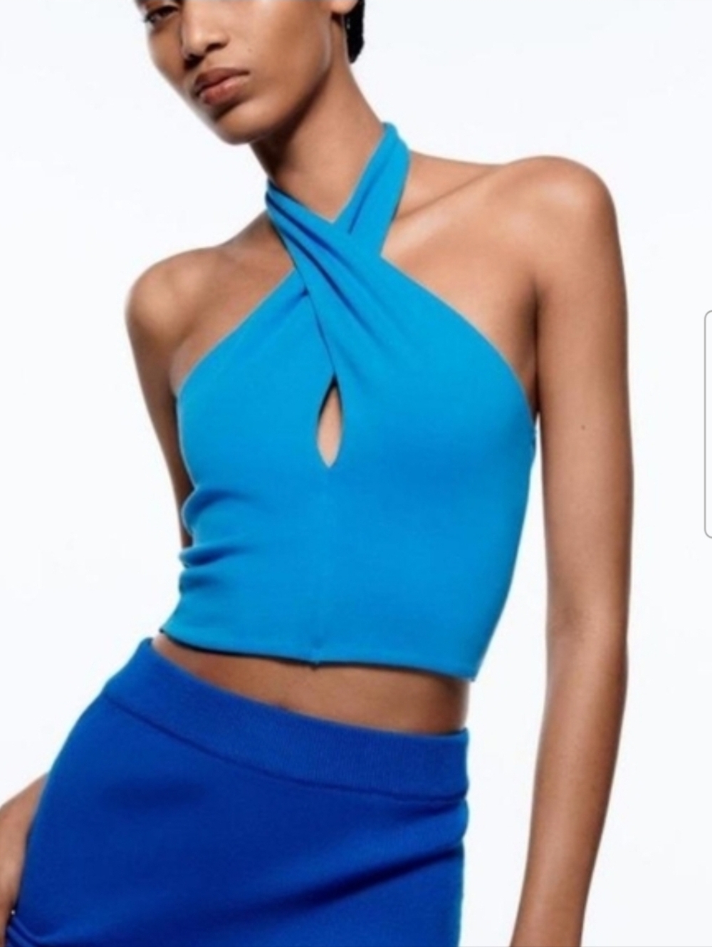 Zara Blue Halter Crop Top Size Small